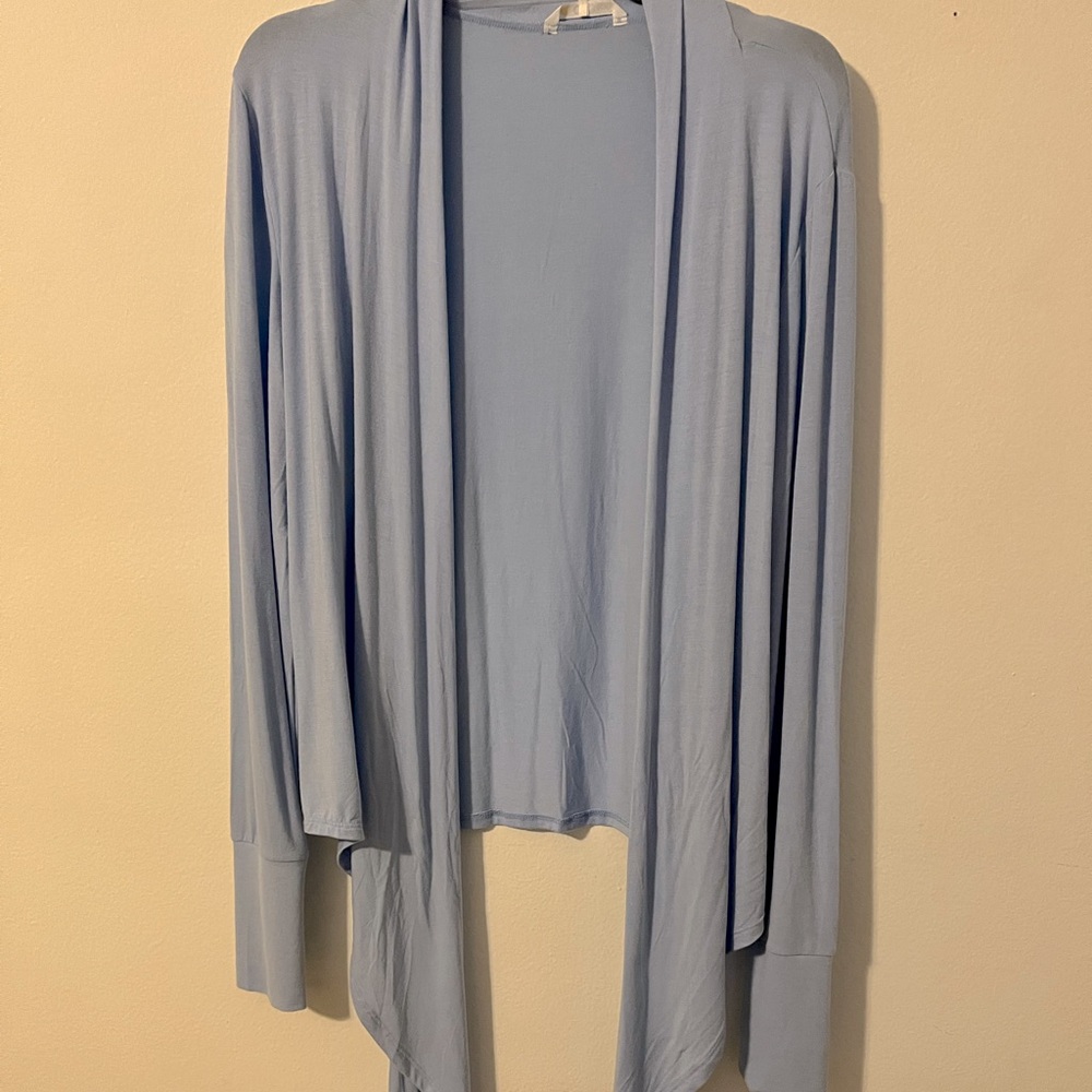 Light blue long sleeve knit top that can be worn multiple ways